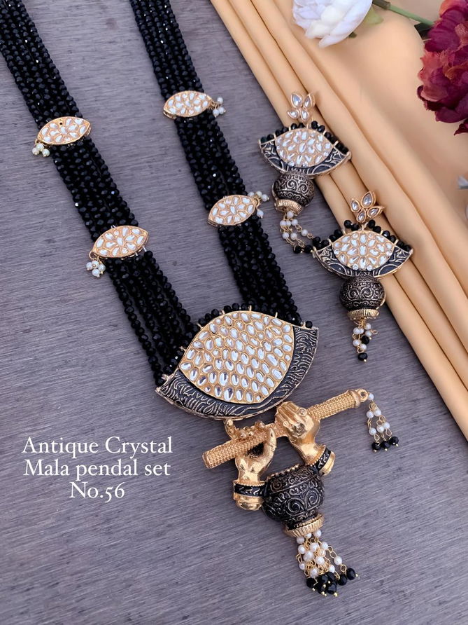 3 Designer Antique Crystal Mala Pendant Set Wholesale Market In Surat
